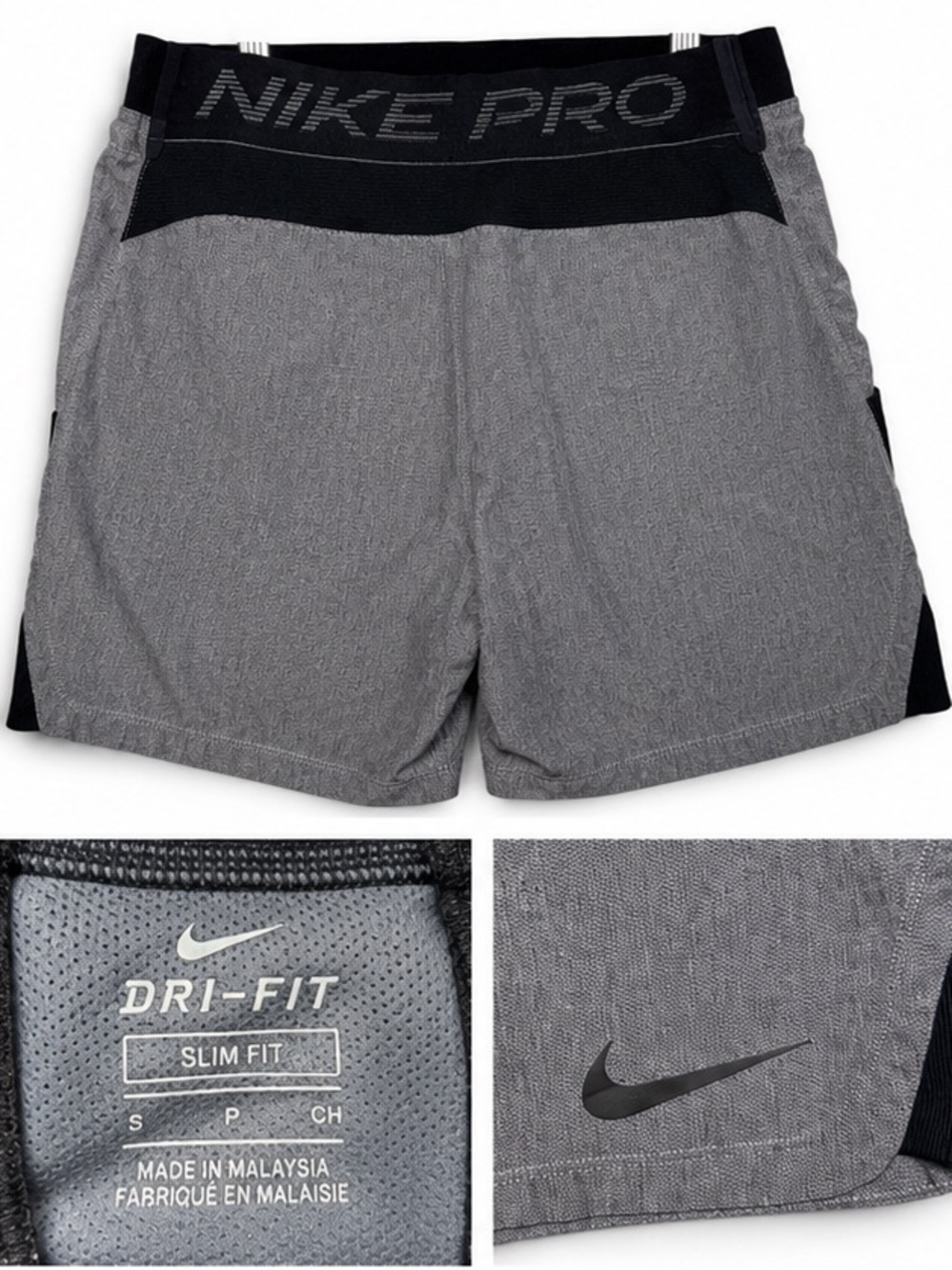 Nike Dri-FIT Slim Fit Running Shorts Men’s Small Gray Black Nike Pro Lined